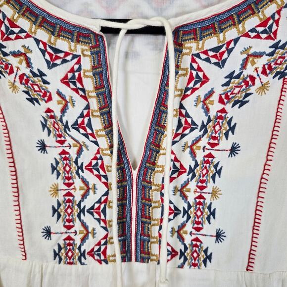 Faherty Tula Blouse Women's S White Multi Embroidered Boho Western Cowgirl READ - Picture 4 of 10